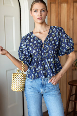 Love Tomas Bastian Top, Pressed Poppies Blue Indigo