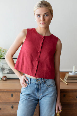 TS Love Tomas Button Front Wide Hem Top, Pompeian Red