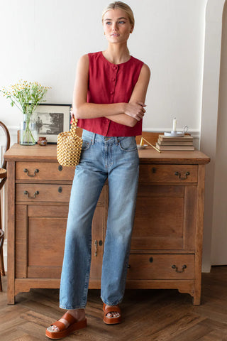 TS Love Tomas Button Front Wide Hem Top, Pompeian Red
