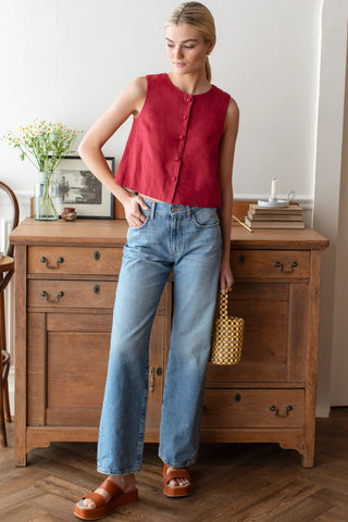 TS Love Tomas Button Front Wide Hem Top, Pompeian Red