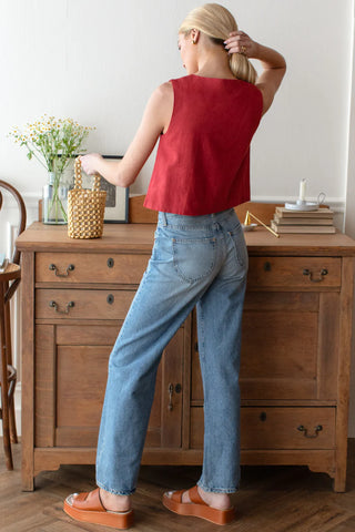 TS Love Tomas Button Front Wide Hem Top, Pompeian Red