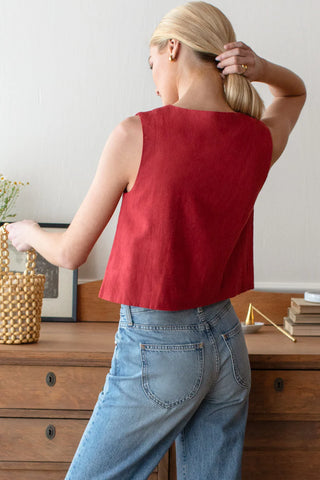 TS Love Tomas Button Front Wide Hem Top, Pompeian Red