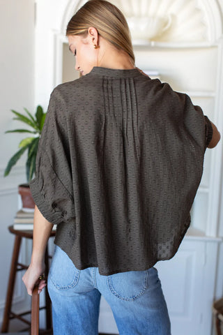Love Tomas Mandarin Collar Top, Olive Grove Swiss Dots Organic