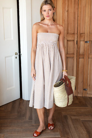 Love Tomas Emerson Fry Smocked Maxi Skirt, Cafe Check
