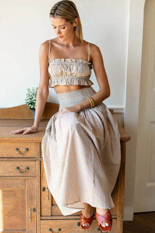 Love Tomas Emerson Fry Smocked Maxi Skirt, Cafe Check