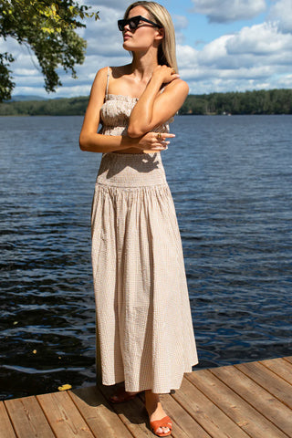 TS Emerson Fry Smocked Maxi Skirt, Cafe Check