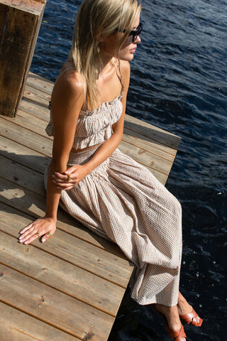 Love Tomas Emerson Fry Smocked Maxi Skirt, Cafe Check