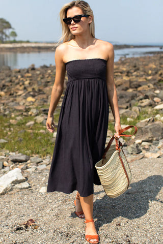 Love Tomas Smocked Maxi Skirt, Midnight Linen