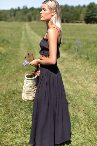 Love Tomas Smocked Maxi Skirt, Midnight Linen