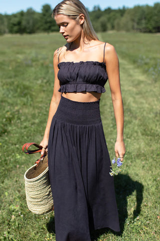 Love Tomas Smocked Maxi Skirt, Midnight Linen