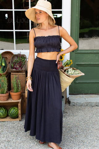Love Tomas Smocked Maxi Skirt, Midnight Linen