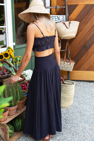 Love Tomas Smocked Maxi Skirt, Midnight Linen