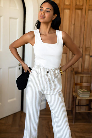 Emerson Fry Zip Front Tulip Crop Pant 2, Almond Stripe