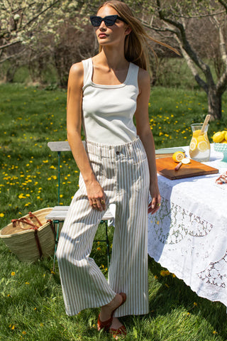 Emerson Fry Zip Front Tulip Crop Pant 2, Almond Stripe