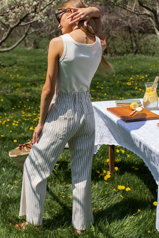 Emerson Fry Zip Front Tulip Crop Pant 2, Almond Stripe