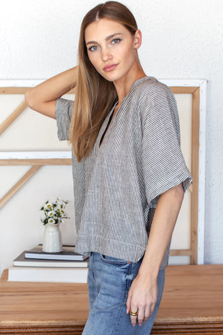 Love Tomas Artist Buttondown, Charcoal Stripe