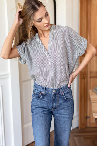 Love Tomas Artist Buttondown, Charcoal Stripe