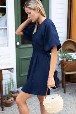 Love Tomas Bastille Short Dress, Midnight Linen