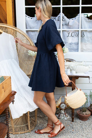 Love Tomas Bastille Short Dress, Midnight Linen