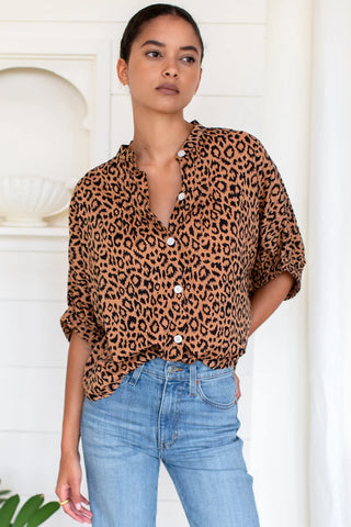 Love Tomas Mandarin Collar Top, Vintage Leopard Organic