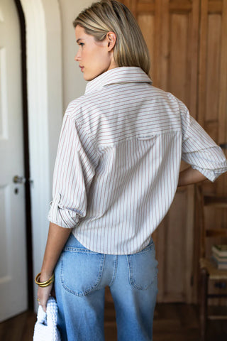 Emerson Fry Oversize Pocket Short Shirt, Rust Stripe