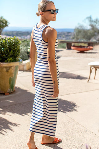 Emerson Fry Racerback Tank Maxi Dress, Navy Stripe Rib