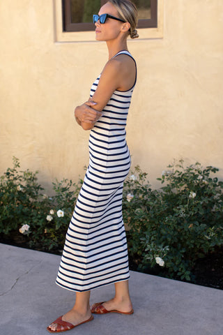 Emerson Fry Racerback Tank Maxi Dress, Navy Stripe Rib