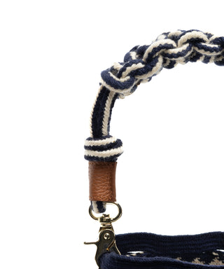 Guanabana Ara Short Macrame Handle Crossbody, Navy & Beige