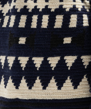 Guanabana Ara Short Macrame Handle Crossbody, Navy & Beige