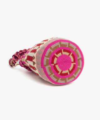 Guanabana Horologium Short Macrame Handle Crossbody, Fuchsia & Toast