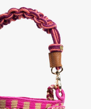 Guanabana Horologium Short Macrame Handle Crossbody, Fuchsia & Toast
