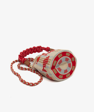 Guanabana Cepheus Short Macrame Handle Crossbody, Beige & Red
