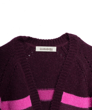 Guanabana Juana Baby Alpaca Cardigan, Burgundy & Pink
