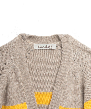 Guanabana Juana Baby Alpaca Cardigan, Taupe & Red