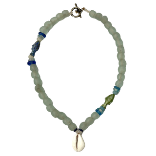 Twine & Twig Tribal Shell Necklace, Mist Azul