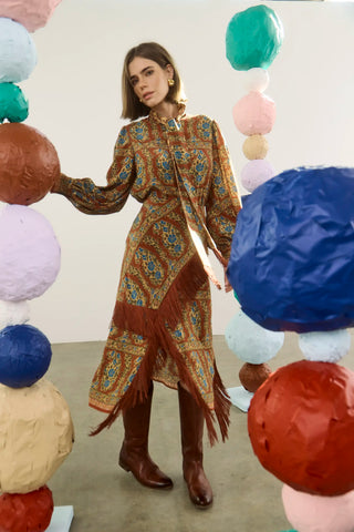 Hunter Bell Allyne Fringe Trim Wrap Skirt, Paisley