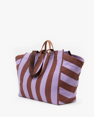Clare V. Canvas Beach Tote, Jacaranda Hazelnut Stripe