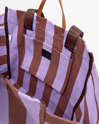 Clare V. Canvas Beach Tote, Jacaranda Hazelnut Stripe