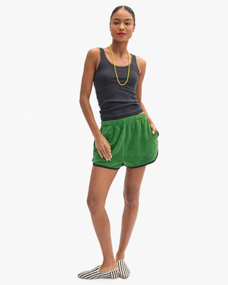 Clare V. La Plage Terry Cloth Shorts, Basil