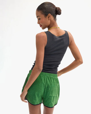 Clare V. La Plage Terry Cloth Shorts, Basil