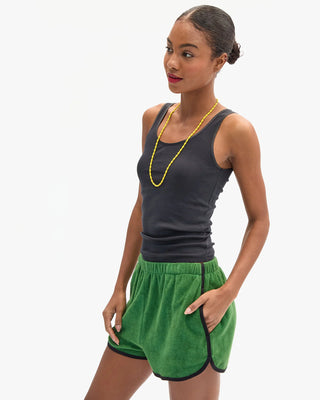 Clare V. La Plage Terry Cloth Shorts, Basil