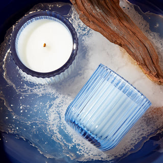Field + Fleur Candle in Colored Glass 8oz, Lake Side