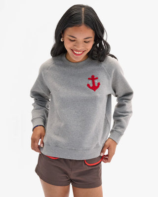 Clare V. Le Court Petit Chenille Anchor Sweatshirt, Grey Melange