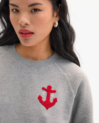Clare V. Le Court Petit Chenille Anchor Sweatshirt, Grey Melange