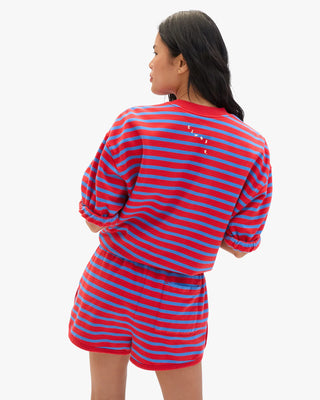 Clare V. Le Jogging Short, Red Bright Cobalt Stripe