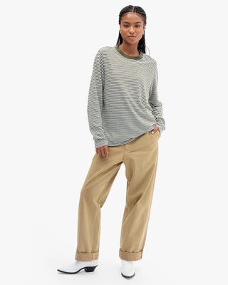 Clare V. Long Sleeve Tee, Army Cream Mini Stripe