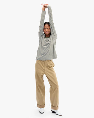 Clare V. Long Sleeve Tee, Army Cream Mini Stripe