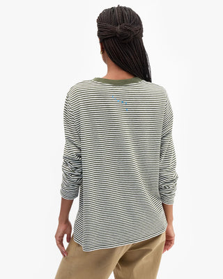 Clare V. Long Sleeve Tee, Army Cream Mini Stripe