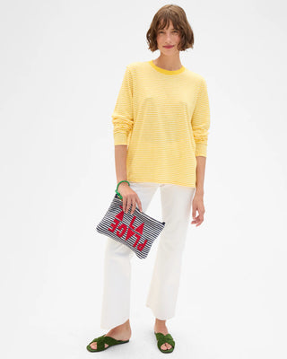 Clare V. Long Sleeve Tee, Snapdragon Cream Mini Stripe
