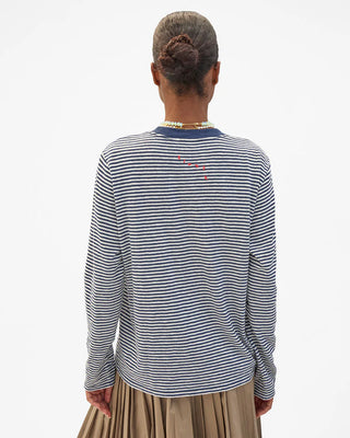 Clare V. Long Sleeve Tee, Navy Cream Mini Stripe